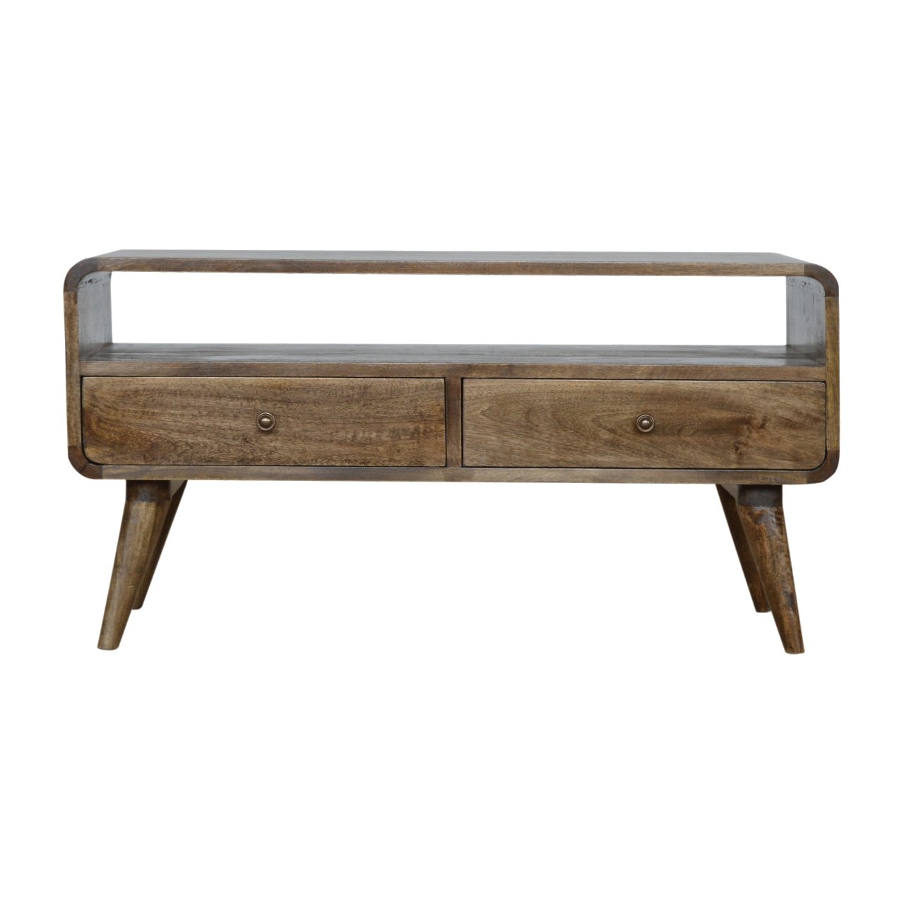 Solid Wood Curved Grey Washed Media Unit