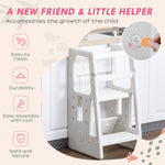Step Stool, Adjustable Standing Platform, Toddler Kitchen Stool | White