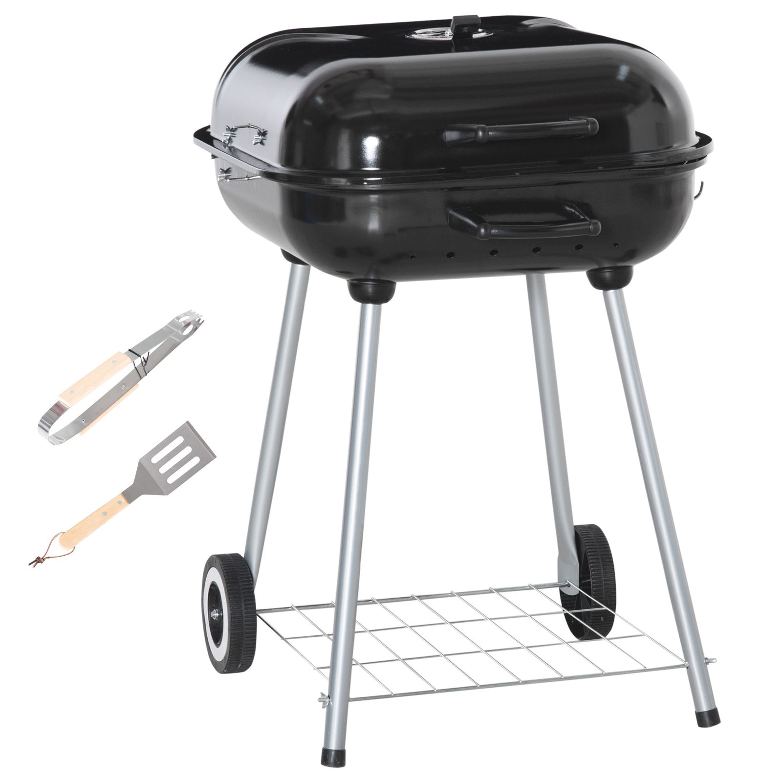 Outsunny Portable Charcoal Grill With Wheels & Utensils
