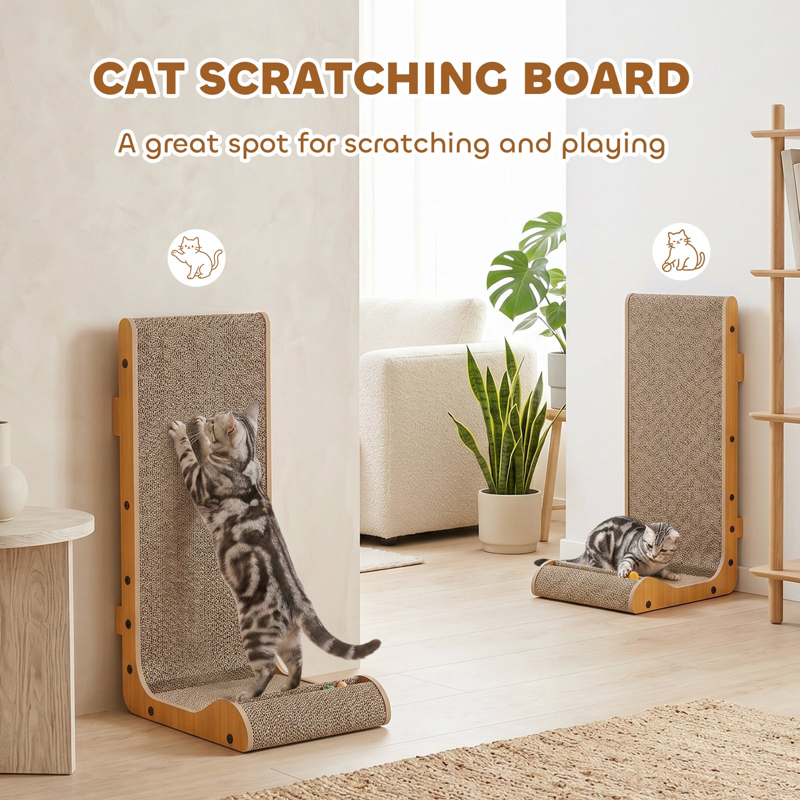 PawHut Cat Scratching Board Wall Mounted 57.5h Cm Brown