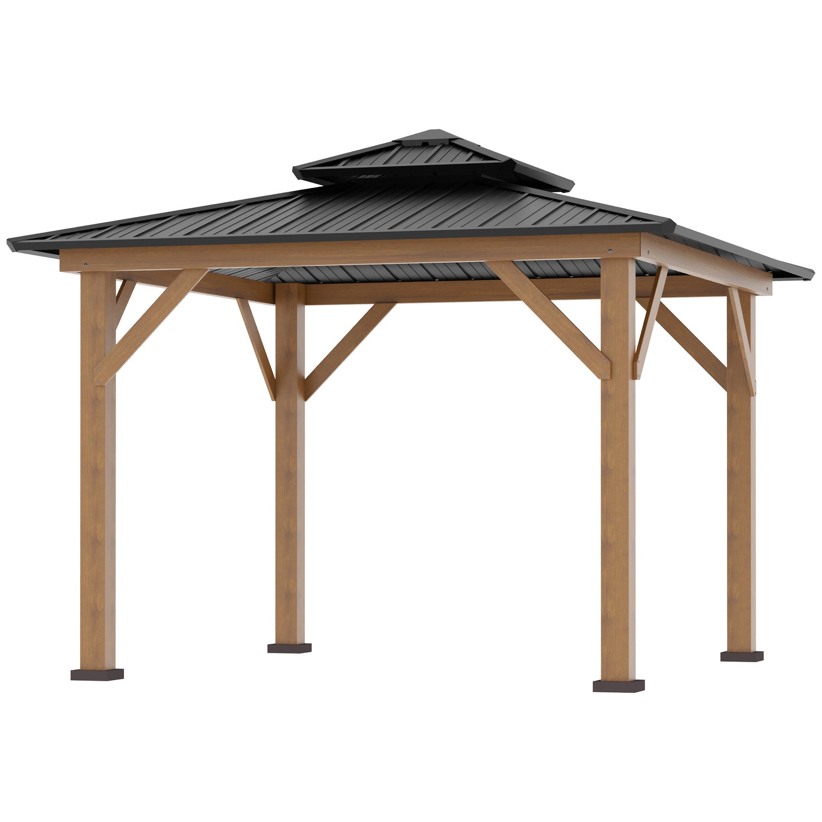 Outsunny 3.5 X 3.5m Wood Frame Hardtop Gazebo W/ Double Vented Roof