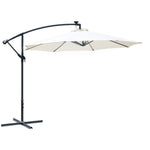 3m Led Patio Parasol W/ Solar Lights & Base | Cream