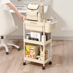 2/3/4-tier Rolling Storage Cart With Lockable Wheels Organizer Trolley With Hanging Baskets & Drawer | Medium | Cream