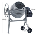 Electric Portable Cement Concrete Mixer With Wheels | 140l | Grey