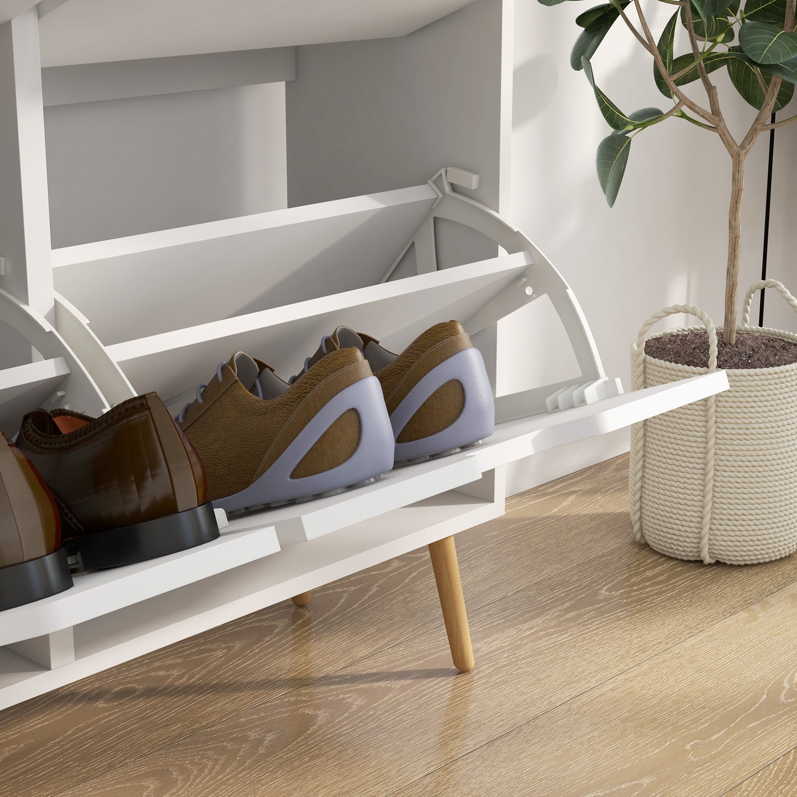 Shoe Storage Cabinet With 4 Flip Drawers For 16 Pairs | One Size | White