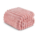 Ribbed Jacquard Fleece Blanket Throw Soft Warm Bed & Sofa Cover | 200cm x 240cm | Pink