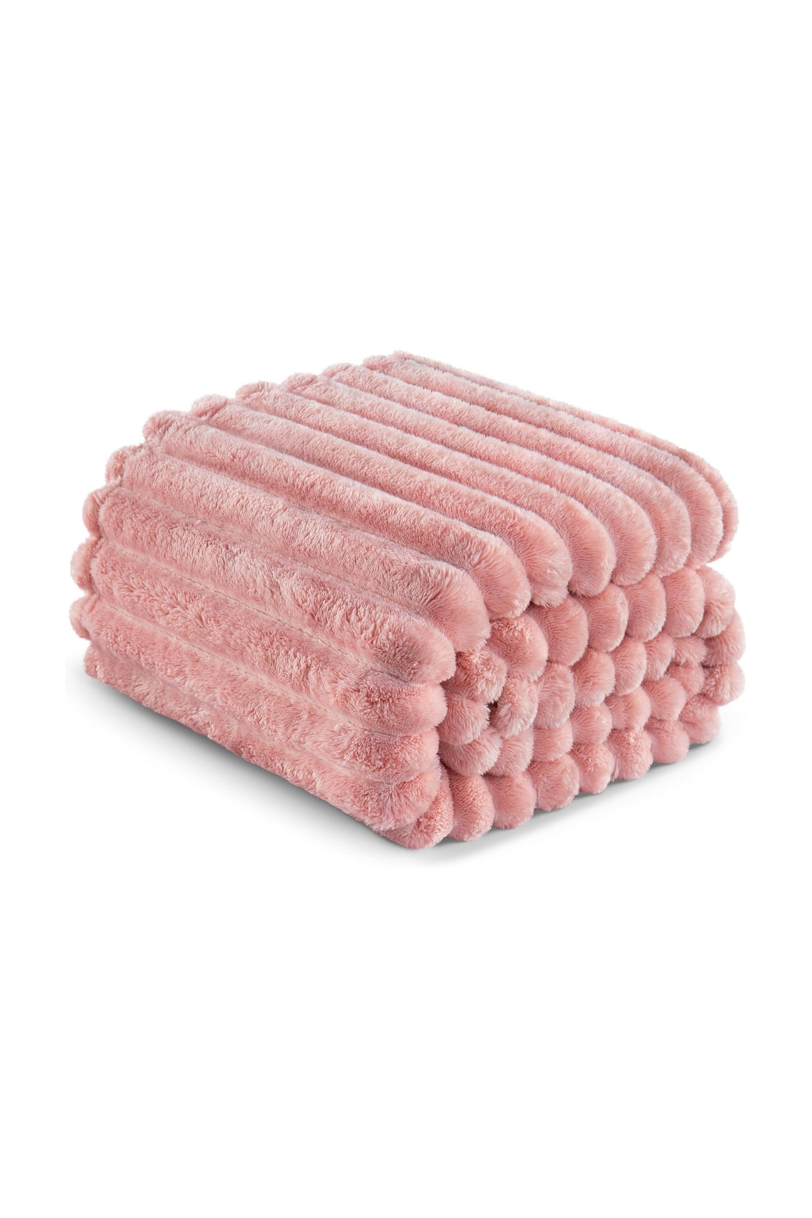 Ribbed Jacquard Fleece Blanket Throw Soft Warm Bed & Sofa Cover | 200cm x 240cm | Pink