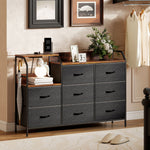HOMCOM Fabric Chest Of Drawers W/ Charging Station For Bedroom Rustic Brown
