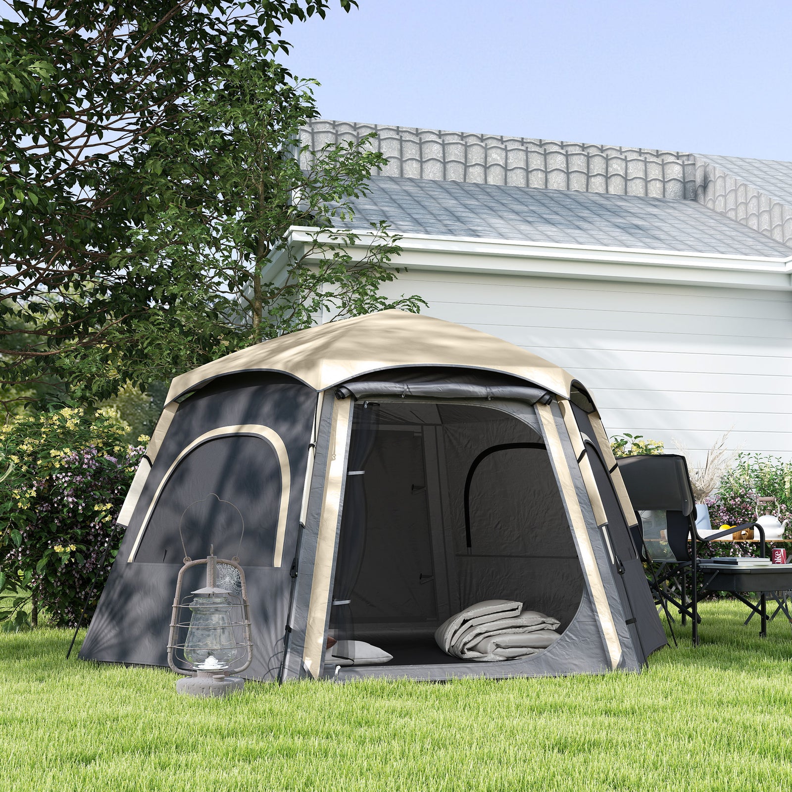 Instant 2/3/4 Person Dome Tent, Hexagonal | Dark Grey