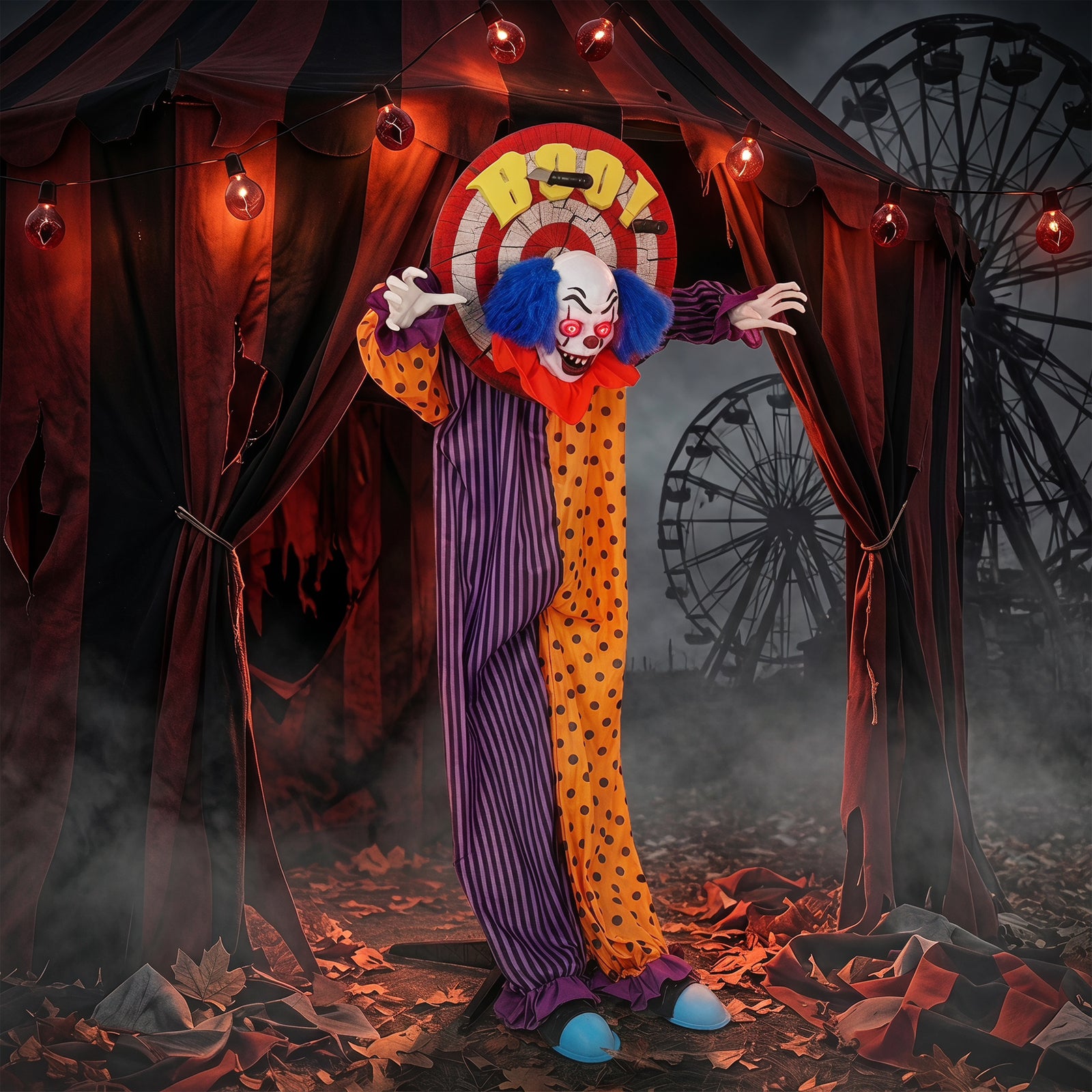 HOMCOM 167 Cm Life Size Animated Clown Halloween Decorations Outdoor Indoor