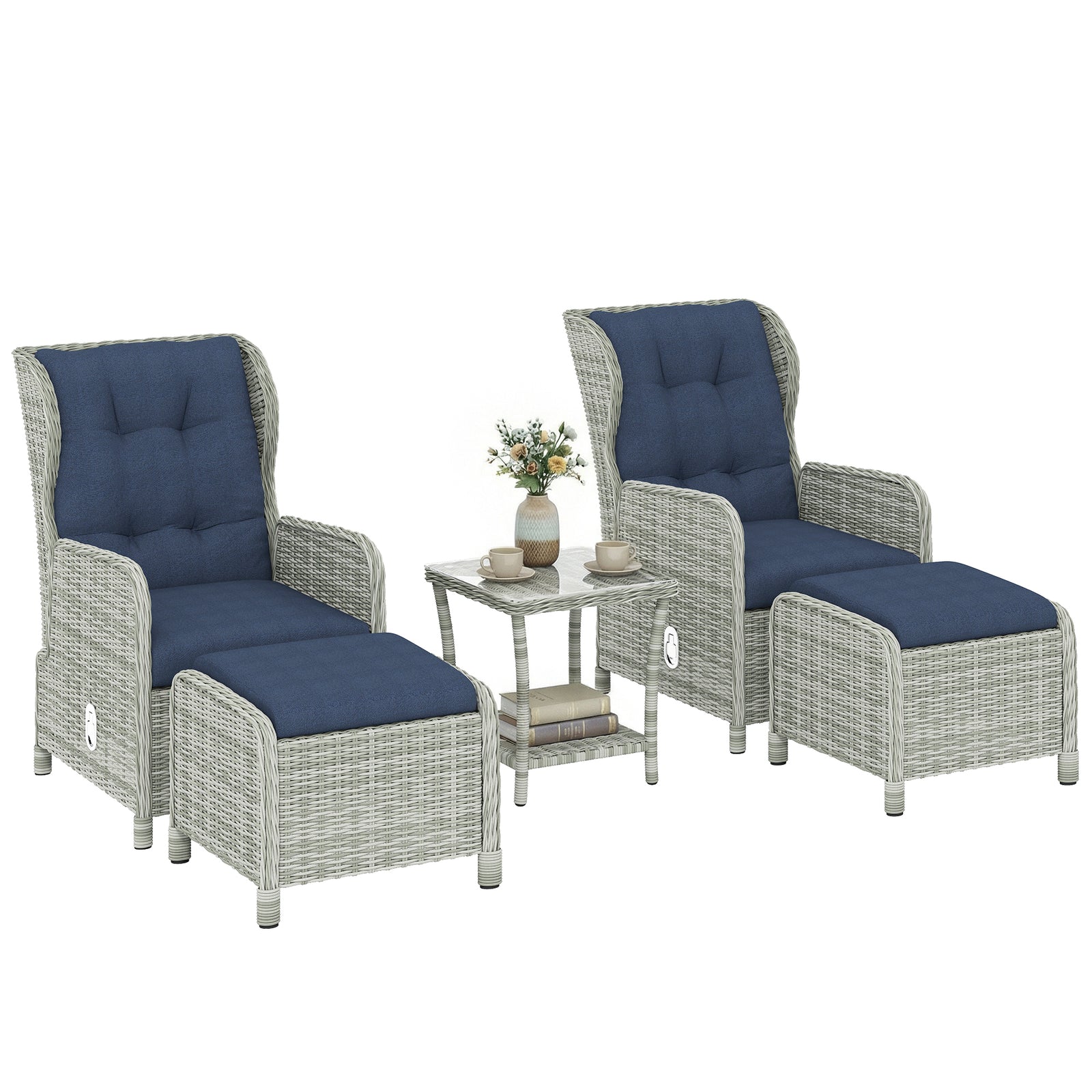 Garden Furniture Set, Rattan Reclining Garden Chair Set | Blue