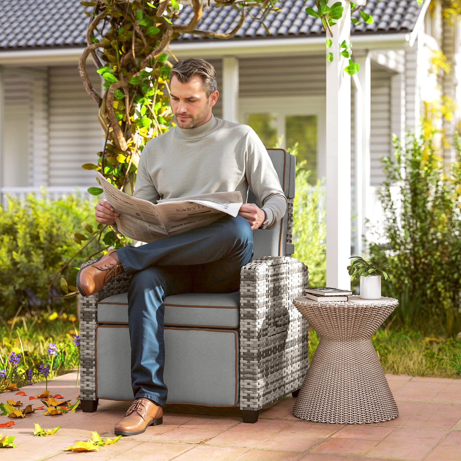 Rattan Recliner Chair, Adjustable Backrest