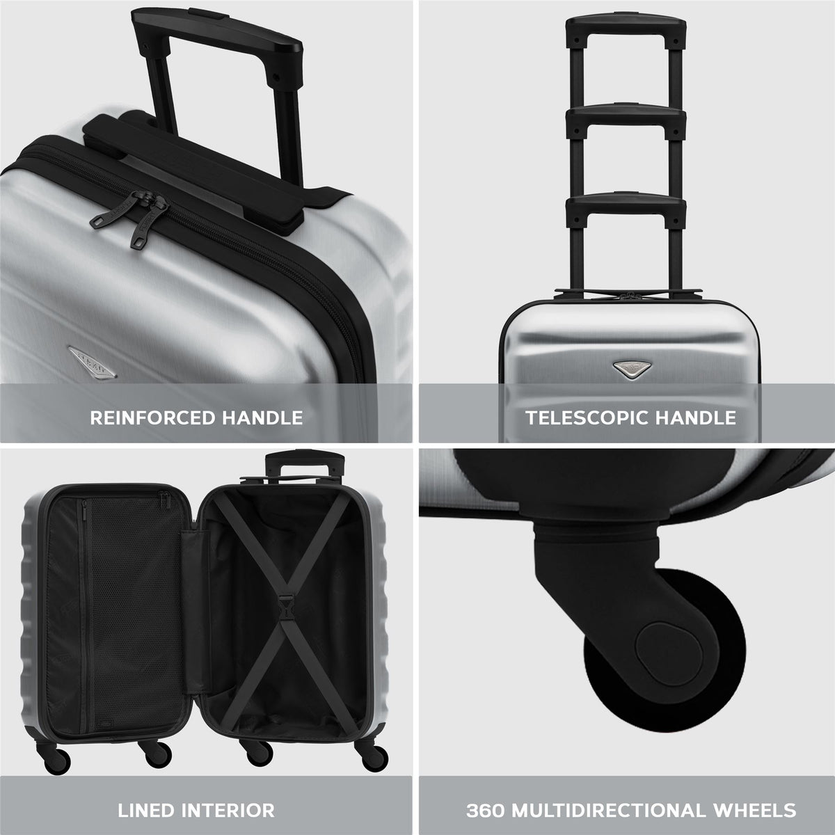 Set Of 3 Hard Shell Suitcase Cabin & Check In Cases With Tsa Lock - Overhead Cabin With Medium & Large Check-in Bag | Set of 3 | Steel