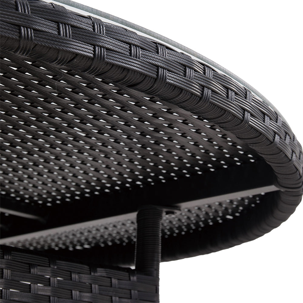 Garden Rattan Tempered Glass Top Round Table With Parasol Hole - 100cm Dia X 72cm