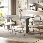 Folding Chairs Set Of 4 With Cushioned Seat, Steel Frame, Cream | Cream