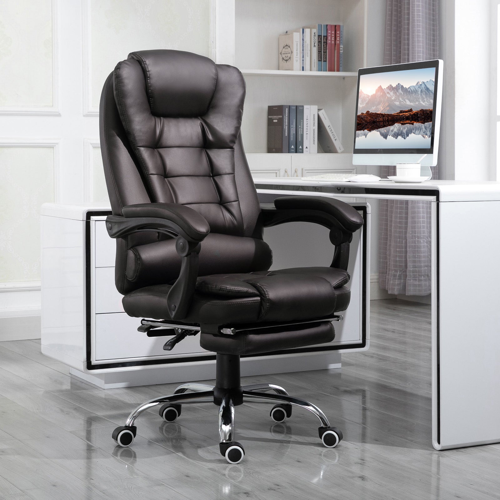 Pu Leather Executive Chair With Footrest | Brown