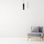 Vidar Black Pendant Lamp 1xgu10 Hand Made Modernist Cuboid Design With Natural Wooden Insert