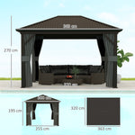 3.6 X 3(m) Metal Garden Hardtop Gazebo With Screened Curtain | Dark Grey