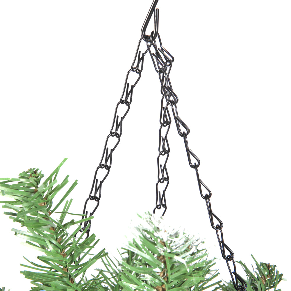 Pre Lit Artificial Christmas Hanging Basket With Frosted Pine Cone