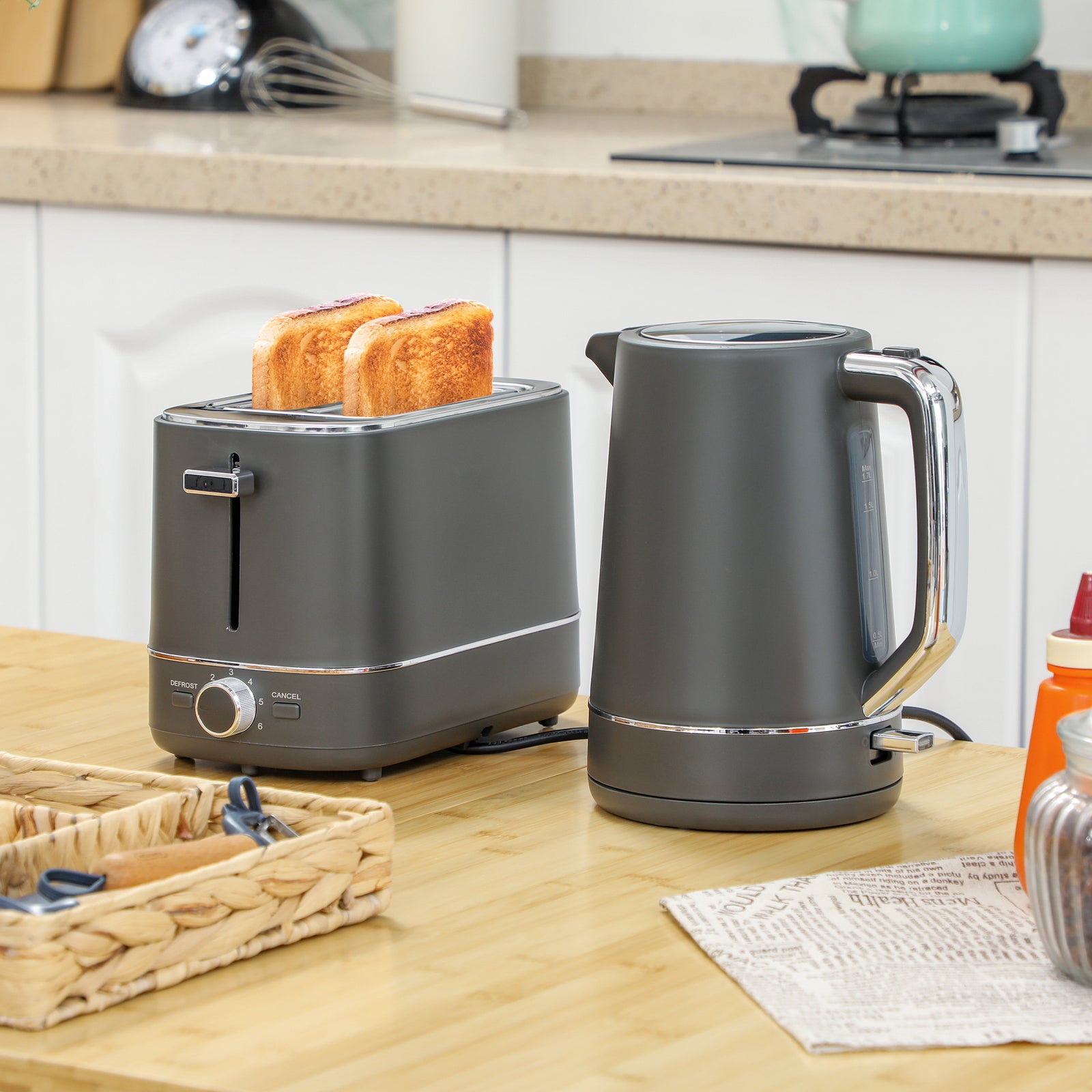 1.7l 3000w Fast Boil Electric Kettle And 2 Slice Toaster Set