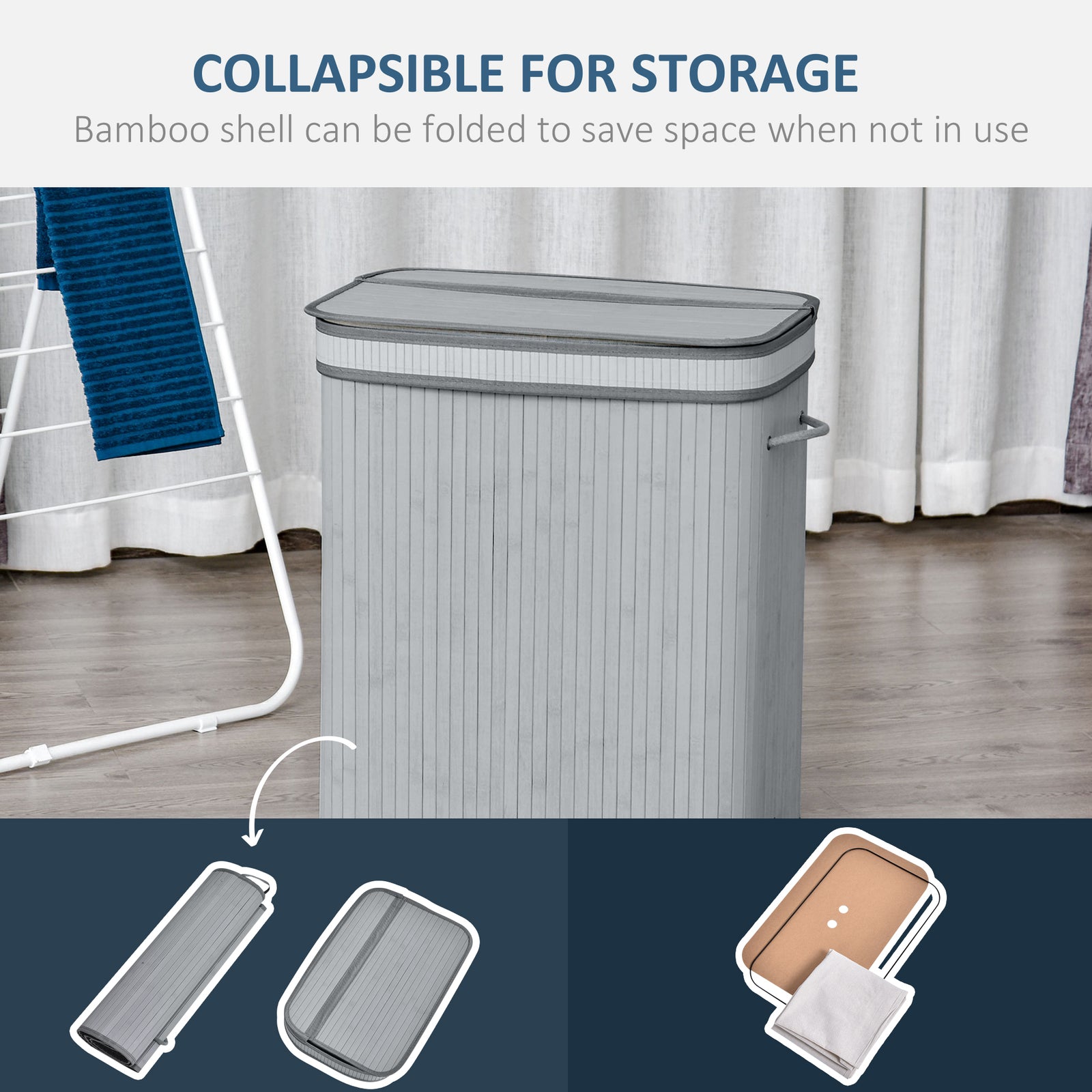 70/100l Wood Laundry Basket A Compartment Flip Lid Removable | Large