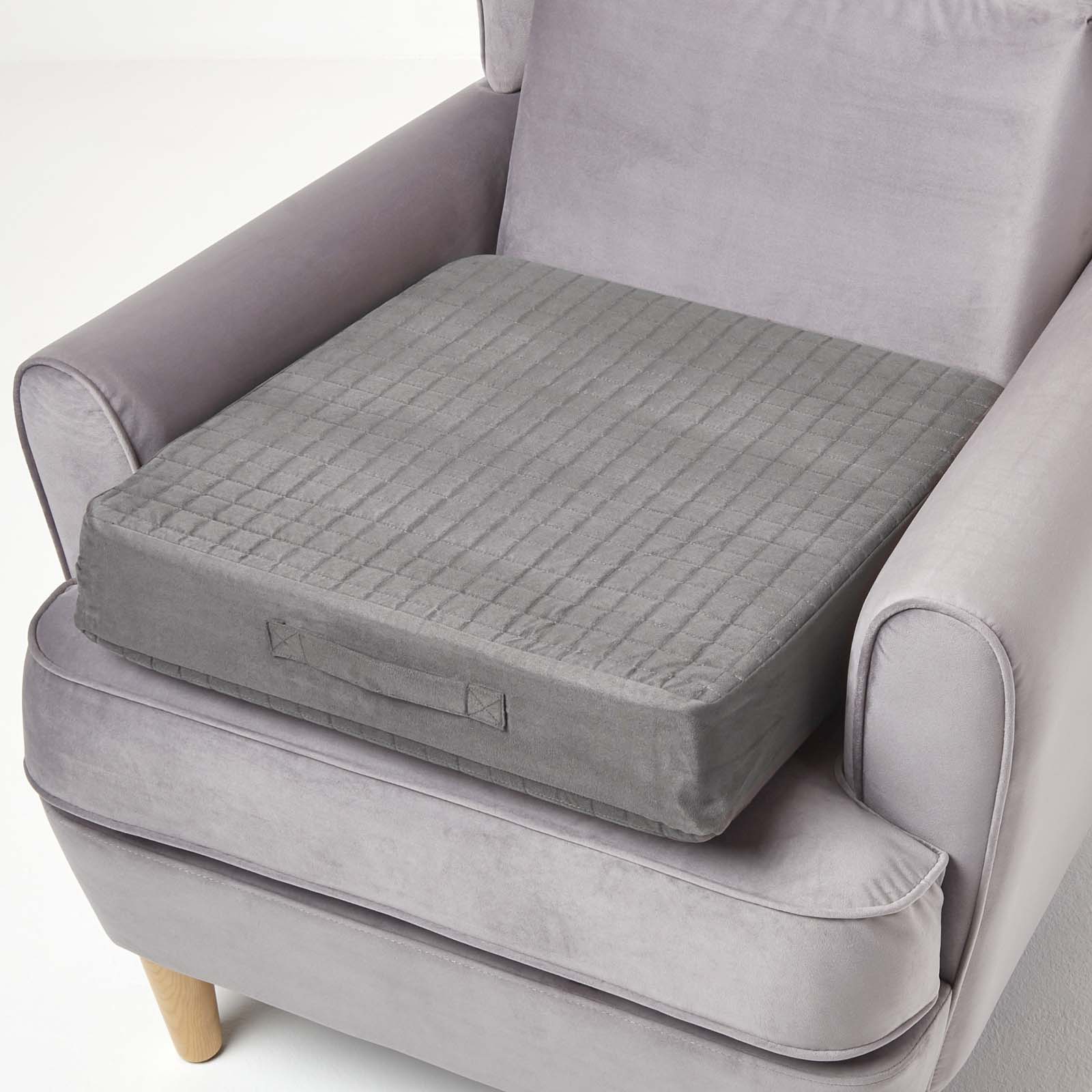 Faux Suede Orthopaedic Foam Armchair Booster Cushion | 50cm x 50cm | Grey