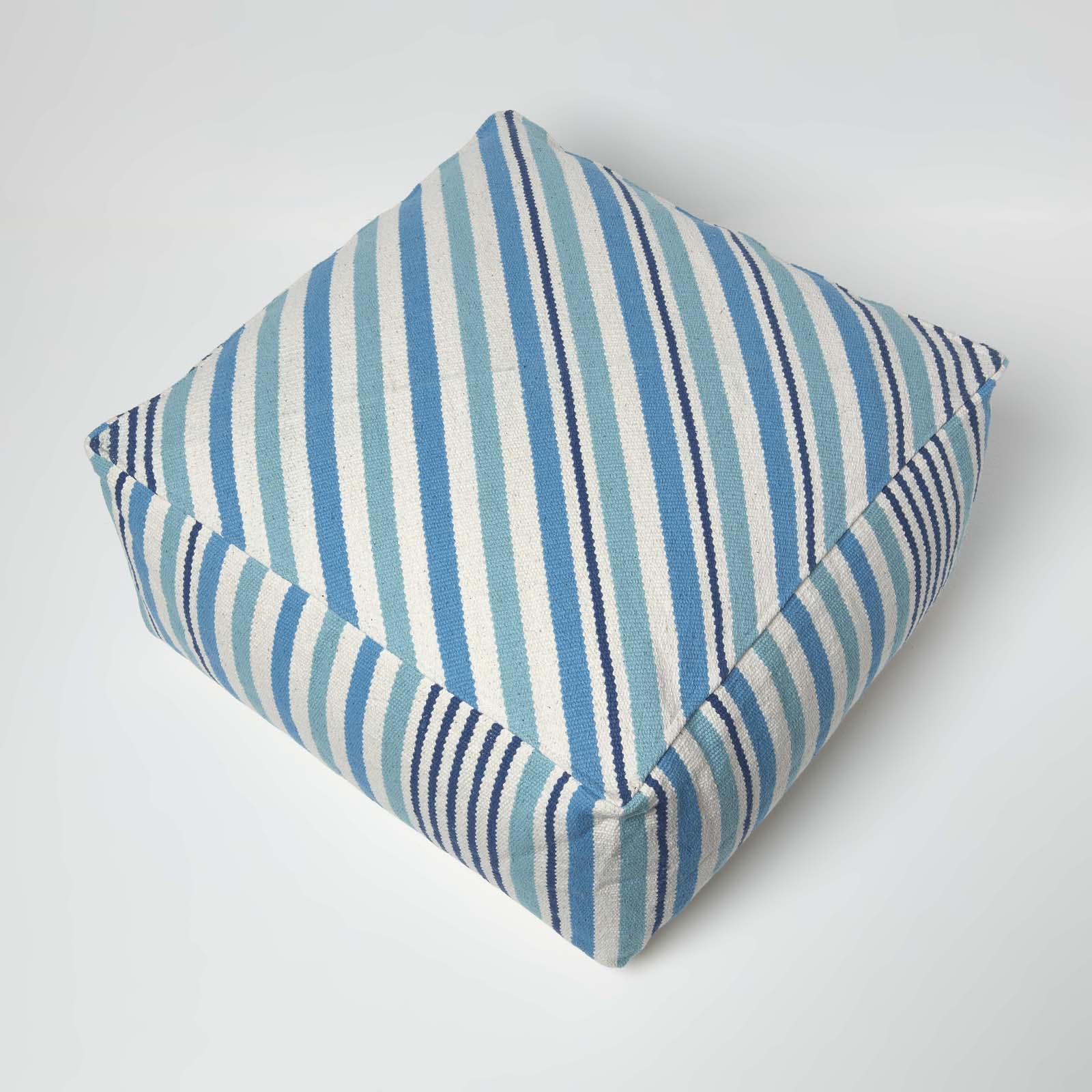 HOMESCAPES Blue And White Stripe Beanbag Cube Pouffe Large 60 X 60 X 30 Cm