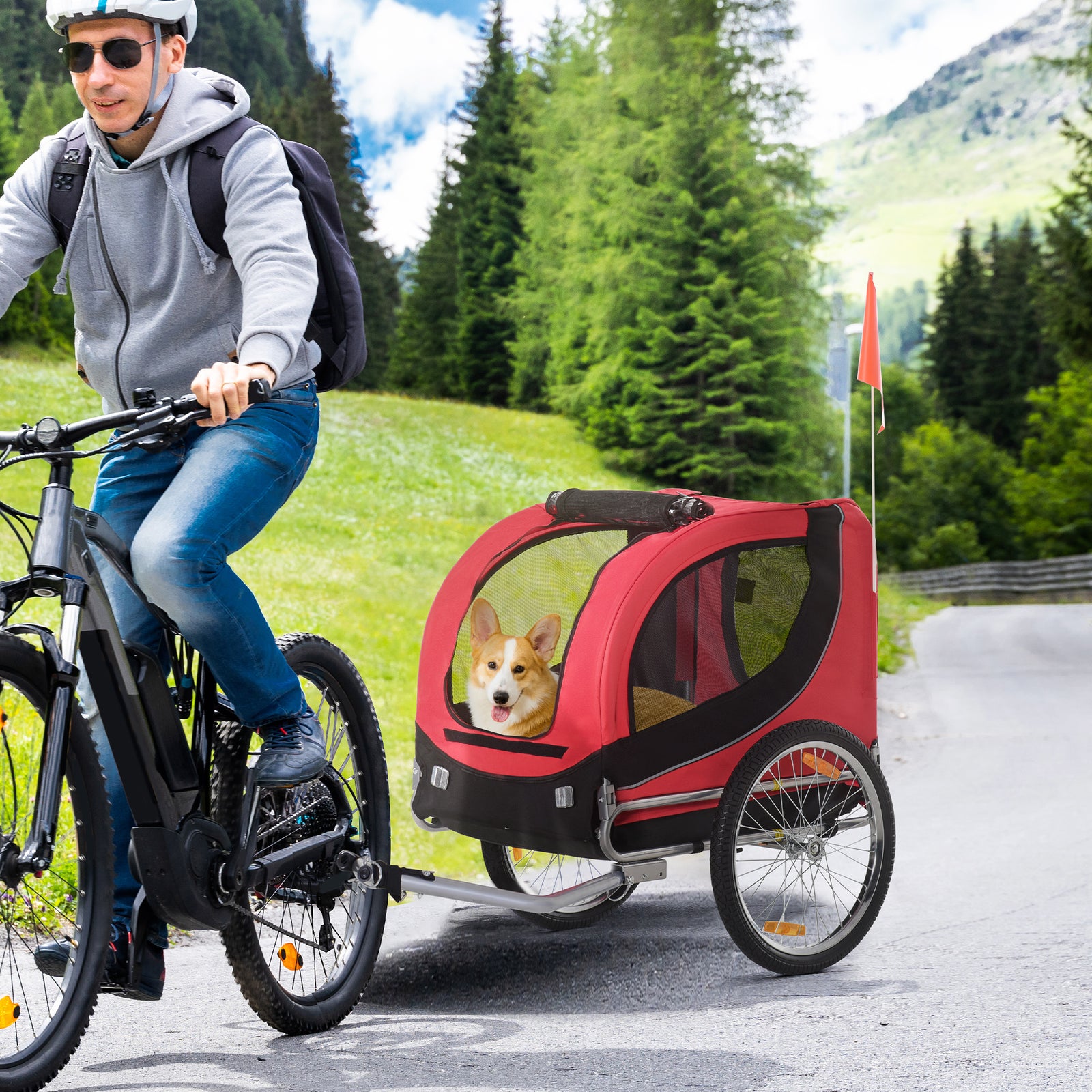 Pawhut Pet Bicycle Trailer Steel Dog Bike Carrier Water Resistant Travel | Red