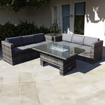Malta Rattan 6 Seat Rising Firepit Corner Set | Walnut Grey
