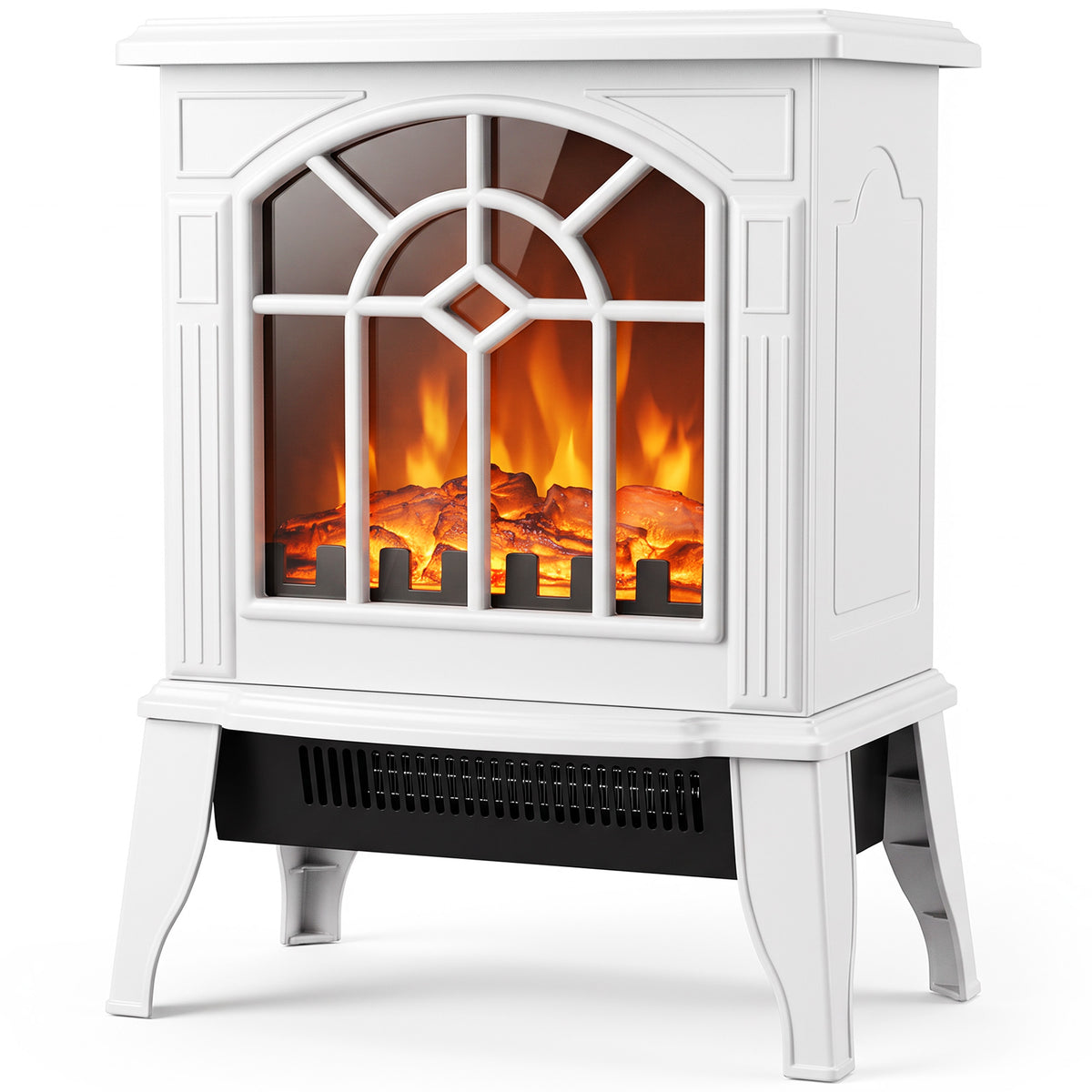 Electric Fireplace, Freestanding Log Burner, Led Flame Effect | White