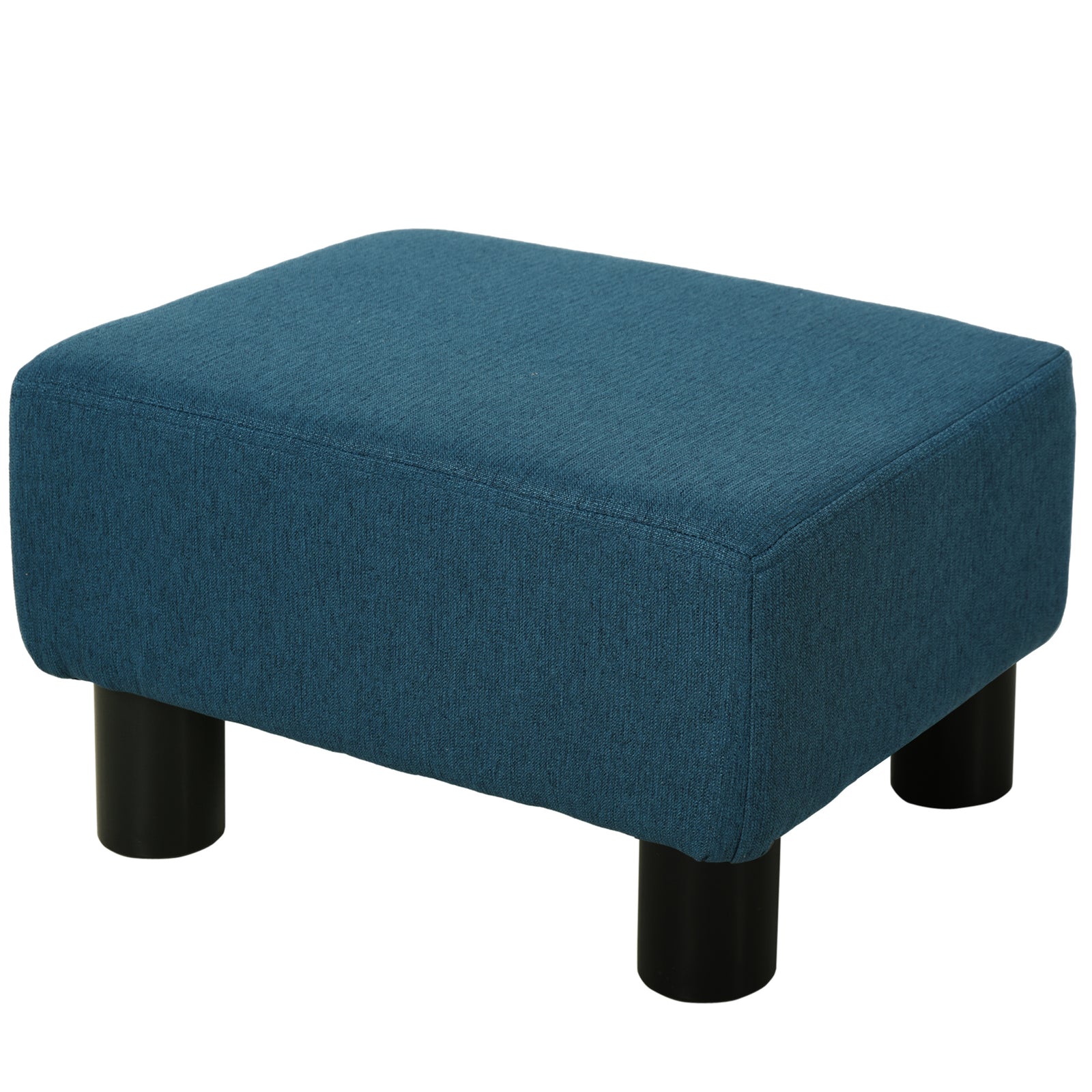 Chic Linen Fabric Footstool Ottoman Cube 4 Plastic Legs | One Size | Blue