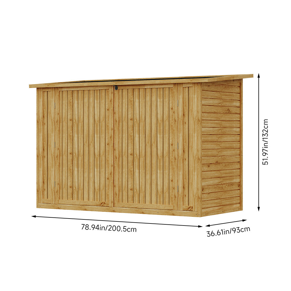 Outdoor Fir Wood Bicycle & Garden Shed – Sloped Asphalt Roof, Lockable Door, Natural Wood, Floor Included | Medium | Natural