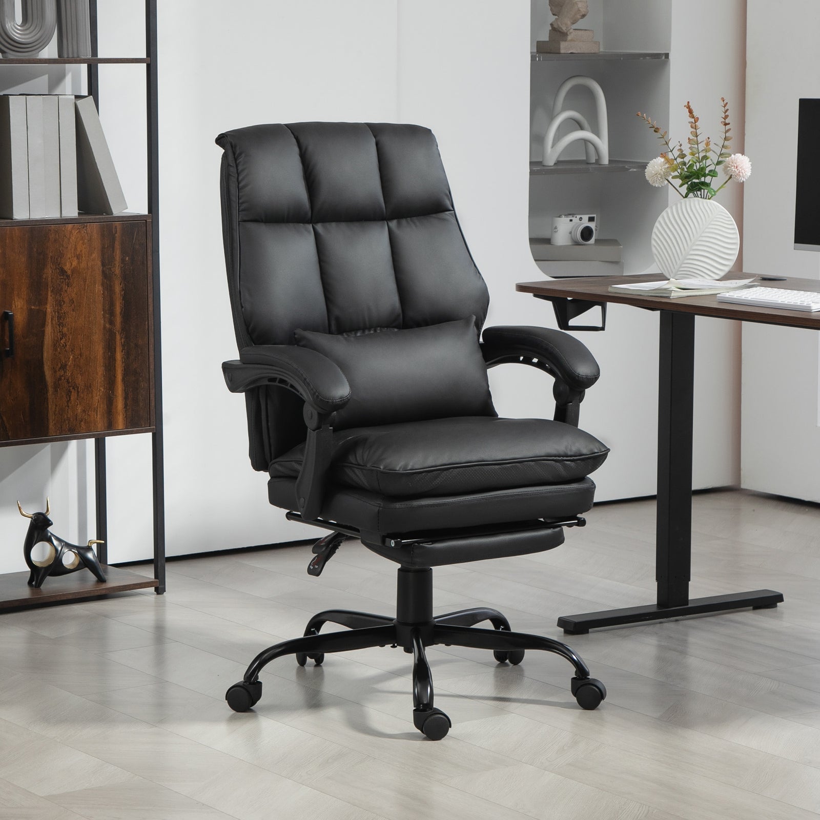 Executive Office Chair, Pu Leather Desk Chair With Armrests | One Size | Black