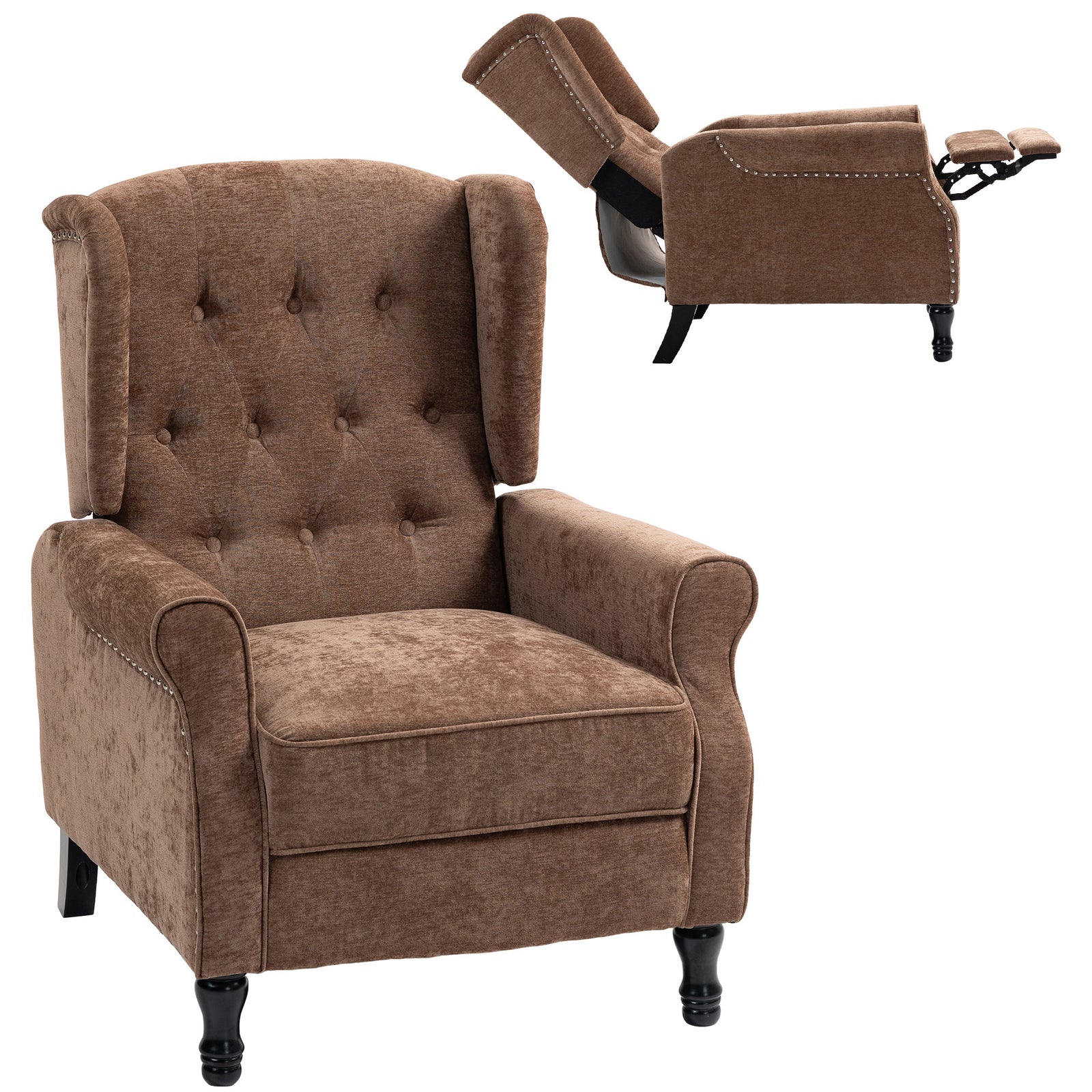 Manual Reclining Armchair W/ Footrest | Brown