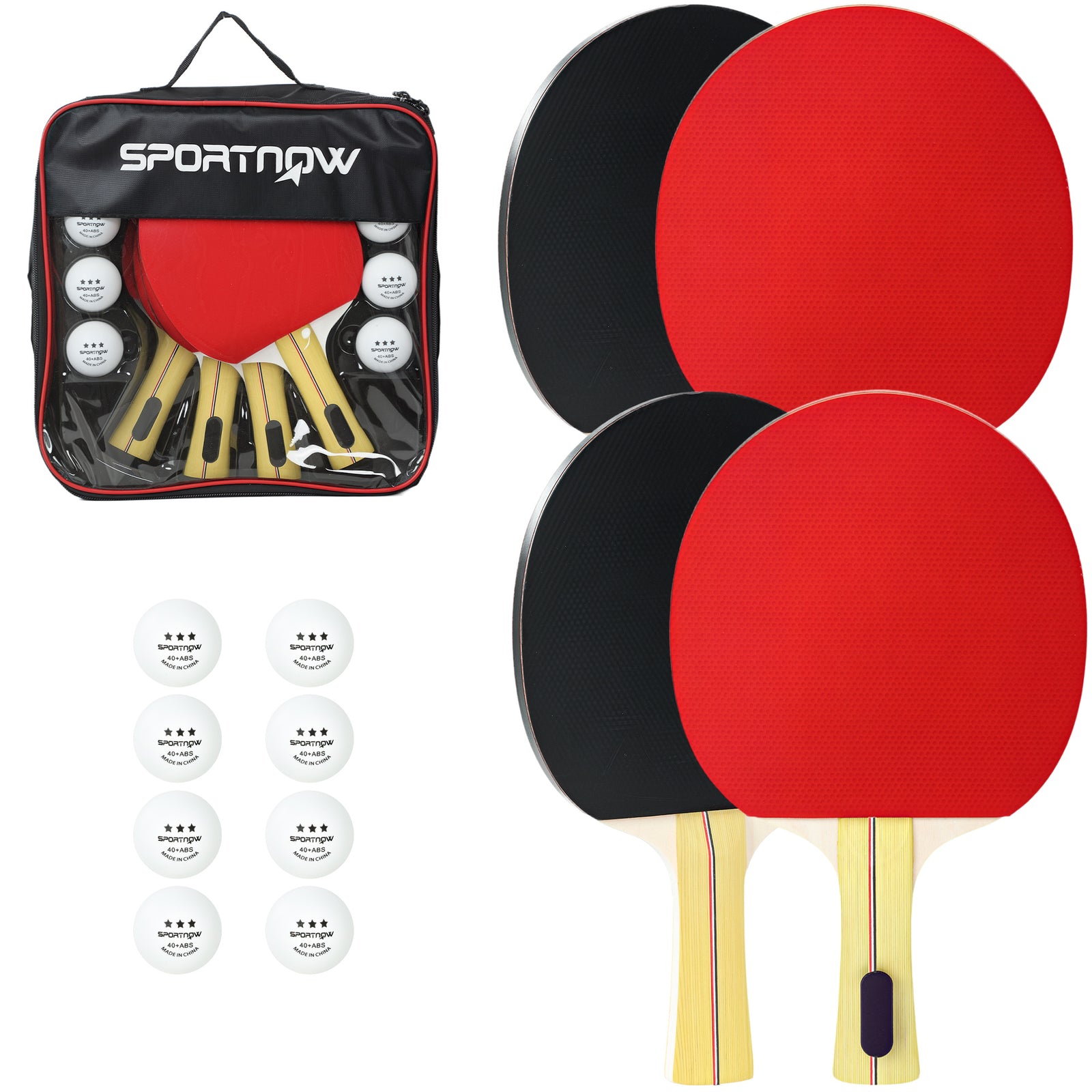 SPORTNOW Table Tennis Rackets, Portable Table Tennis Set W/ 4 Bats, 8 Balls