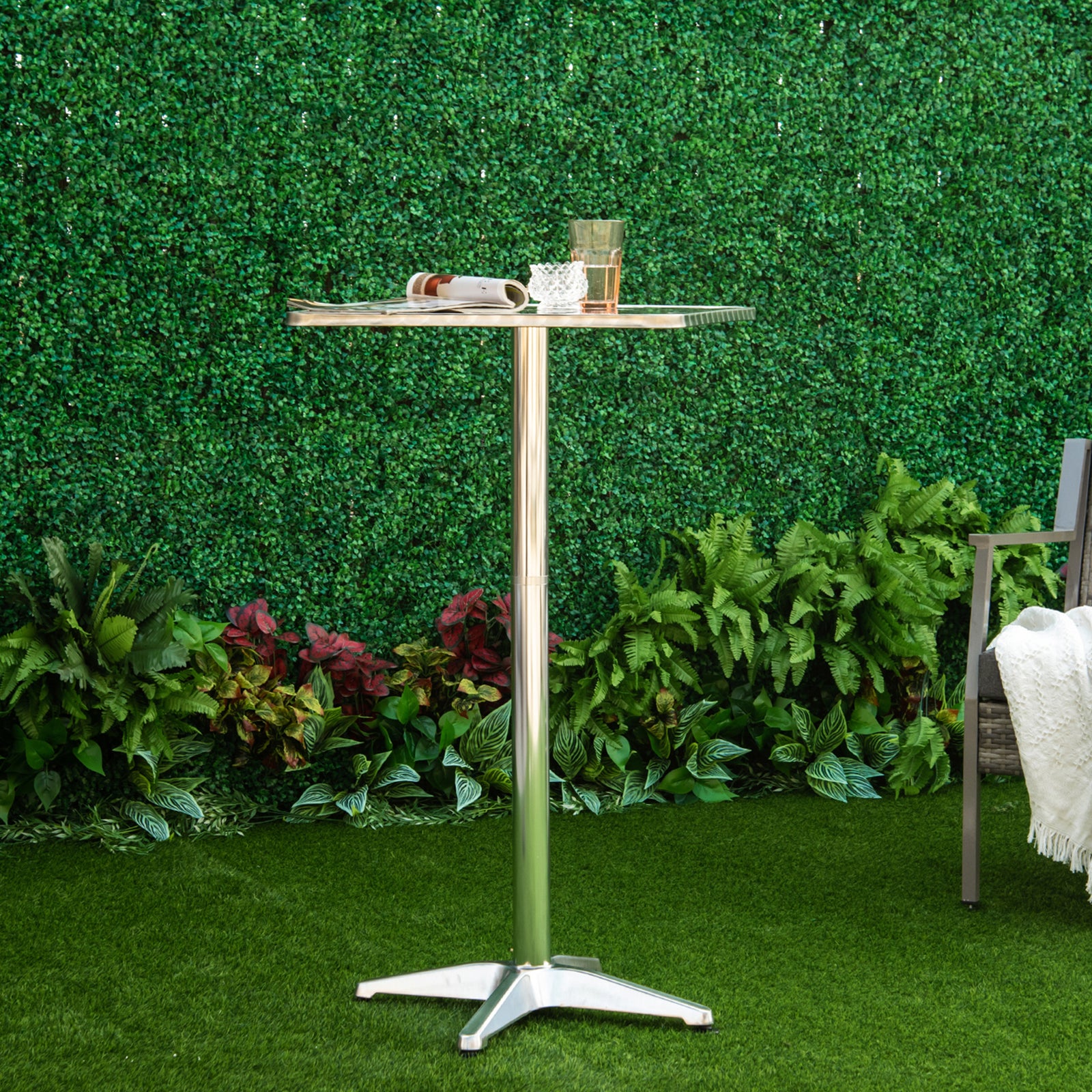 HOMCOM Stainless Bar Table, Adjustable Height, 60x60 Cm
