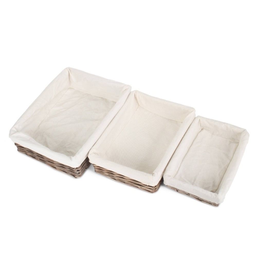 Cotton Lined Antique Wash Straight Sided Tray | Set-of-3 | Brown