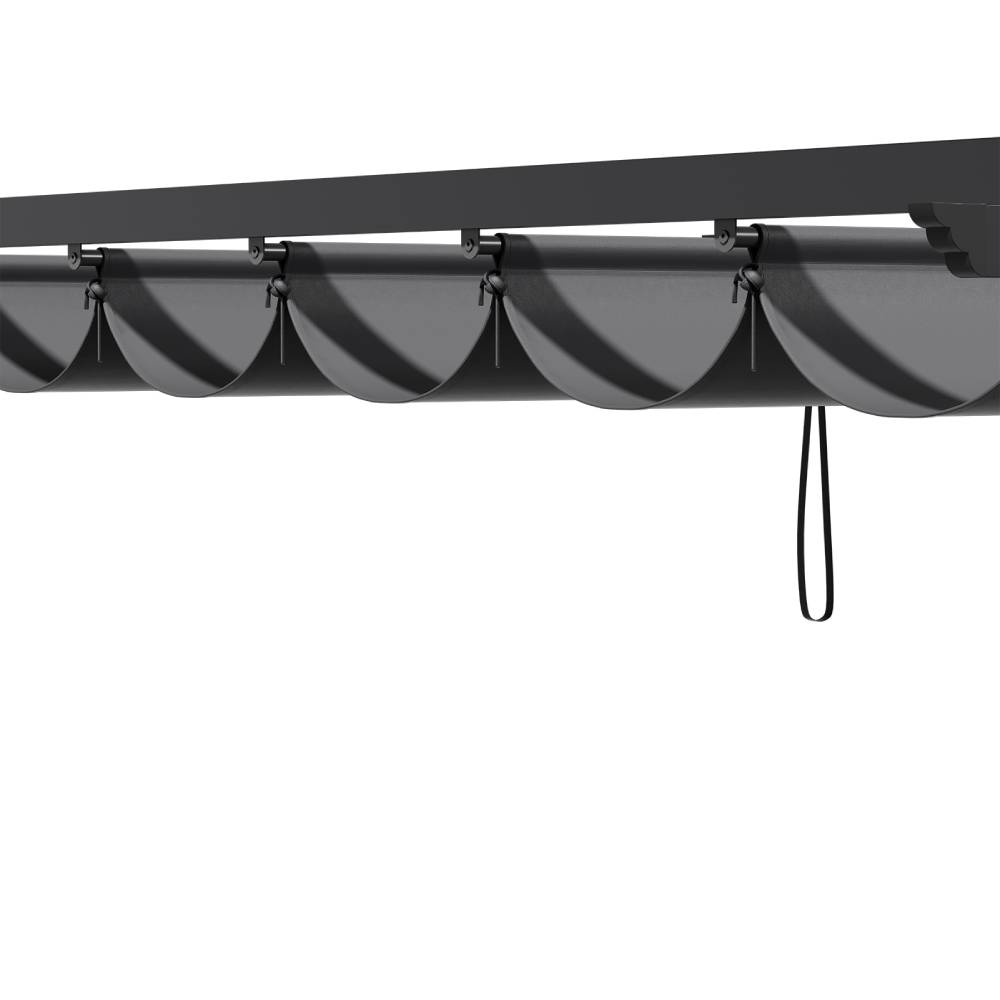 3x3m/3x4m Lean To Pergola With Retractable Roof With Pa-coated Polyester Canopy Wall Mounted Garden Gazebo Outdoor Sun Shade Shelter For Patio | 3m x 3m | Dark Grey