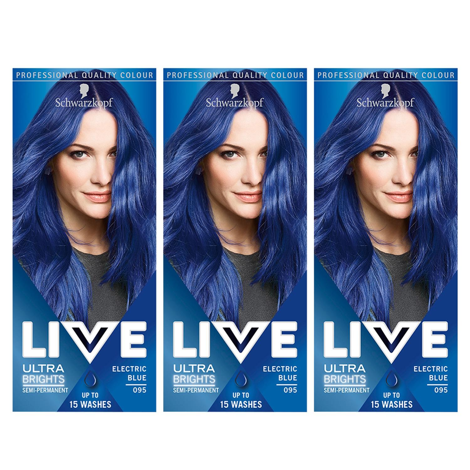 Live Ultra 2in1 Bright Permanentcolour Hairdye,095 Electric Blue 3x