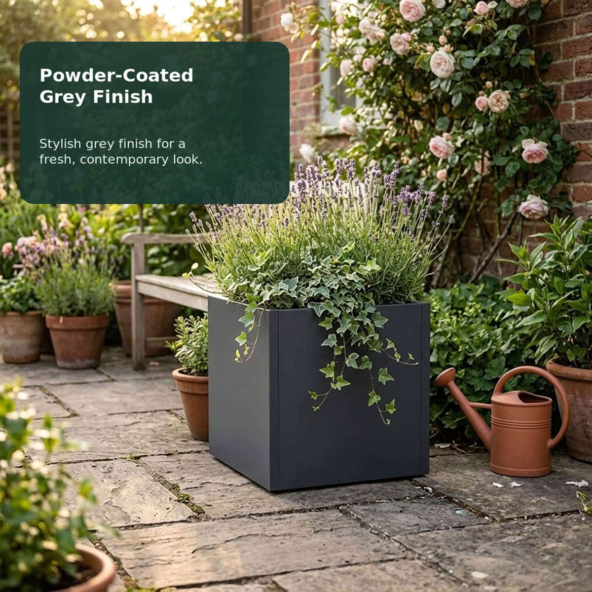 Nicoman Metal Cube Planter, Galvanised Steel Plant Pot