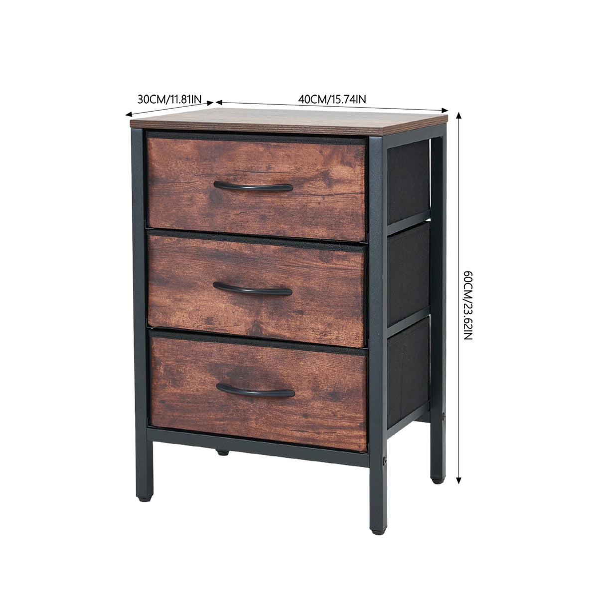 Breeins Nightstand Bedside Table With 3 Fabric Storage Drawers