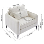 Modern Linen Upholstered Armchair – Off-white Single Sofa With Cushions & Sturdy Legs