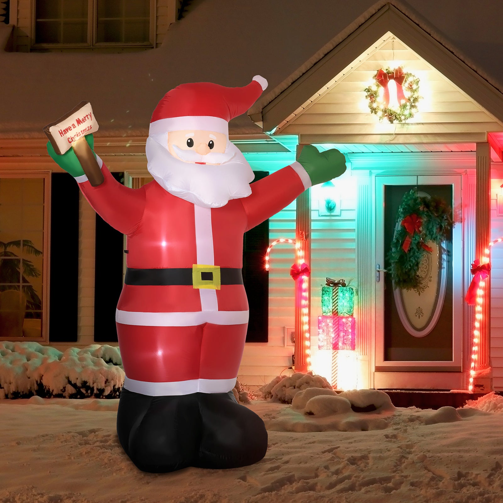 8ft Inflatable Christmas Santa Claus Holds Light Sign Of Led