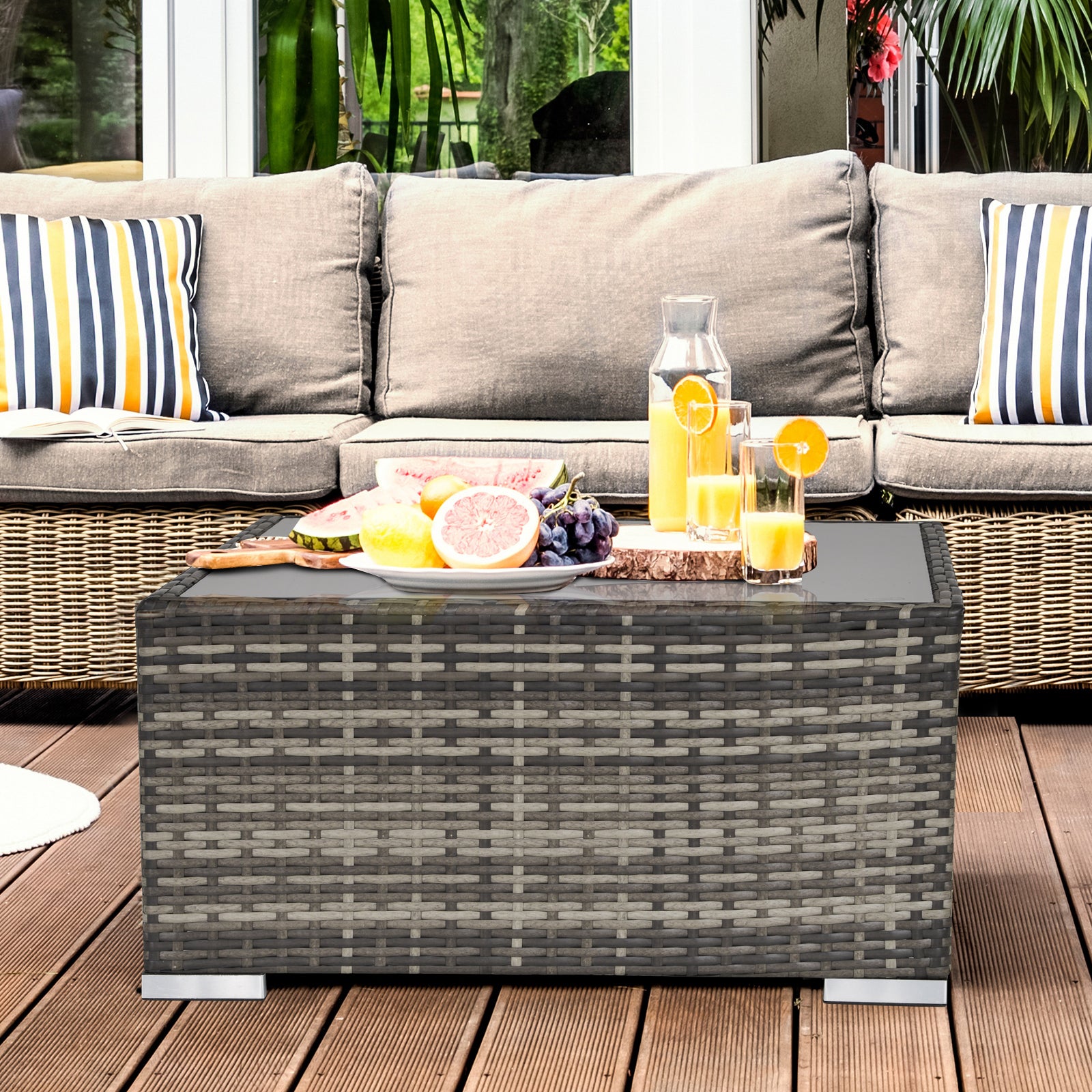 Garden Furniture Rattan Single Middle Sofa W/ Cushions | Dark Gray