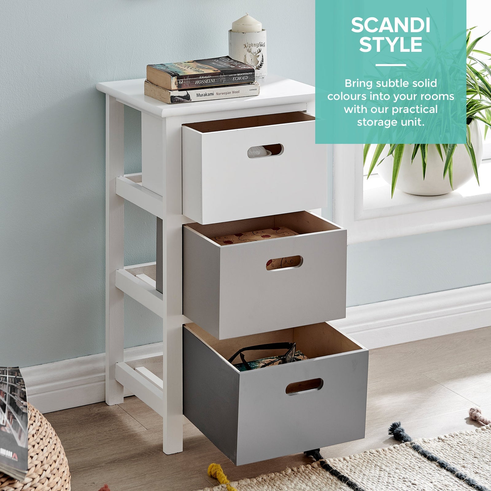 Livivo Nina 3 Drawer Storage Unit - White/grey