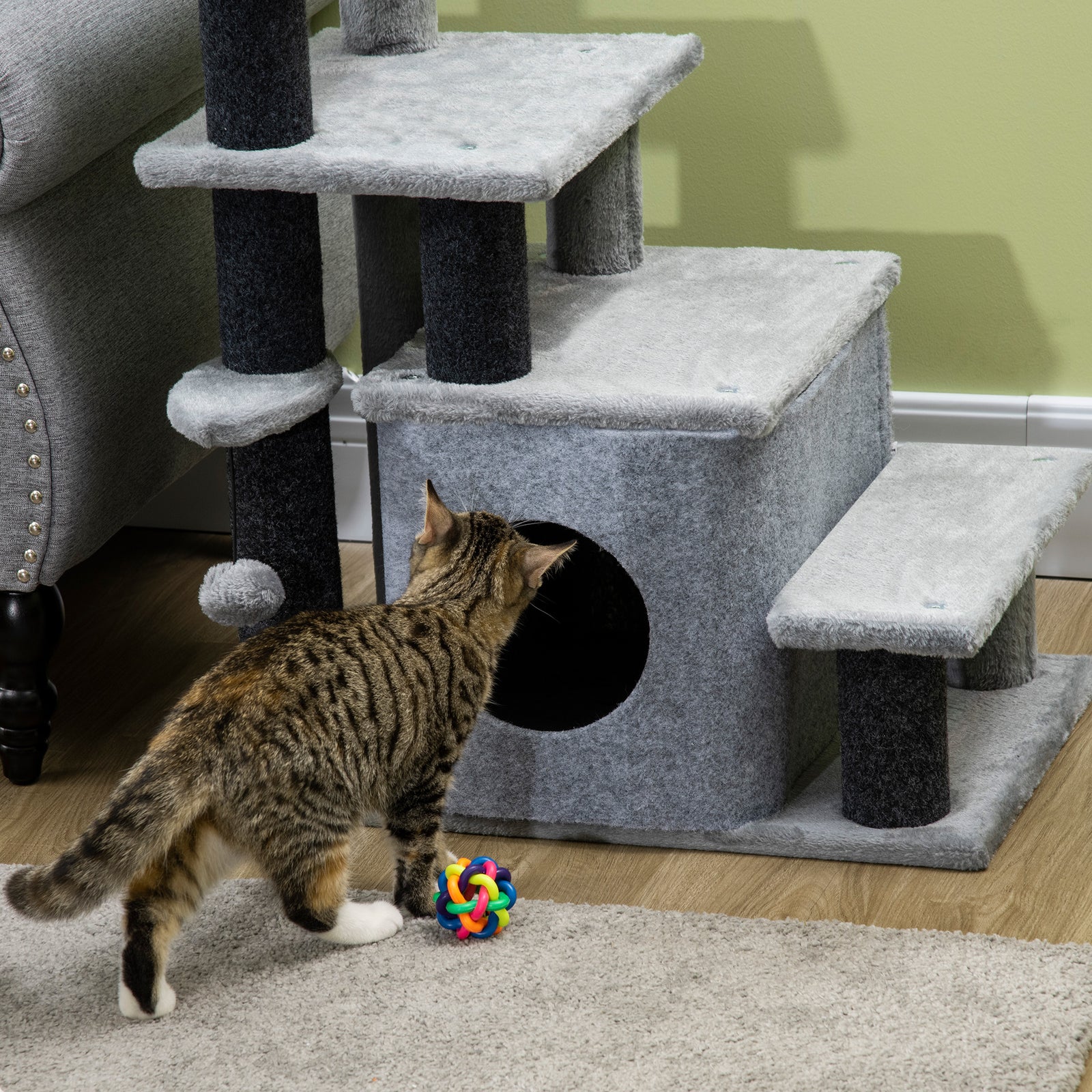 Dog Steps For Bed 4 Step Pet Stairs Cat House With Detachable Cover | Gray