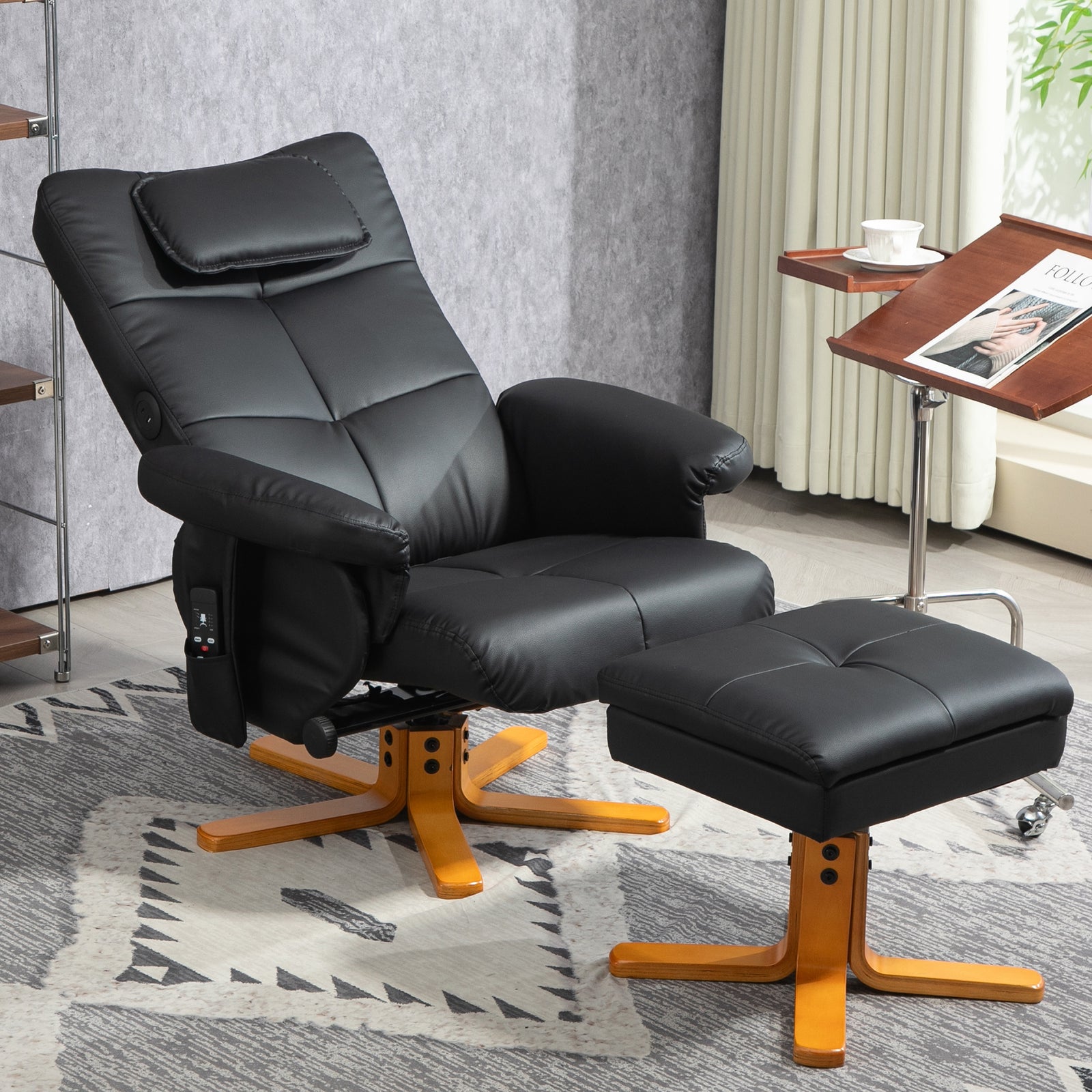 Massage Recliner Chair With Footstool And Hidden Storage | One Size | Black