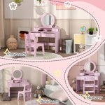 Kids Dressing Table Set W/ Stool, Mirror, Drawers | Pink