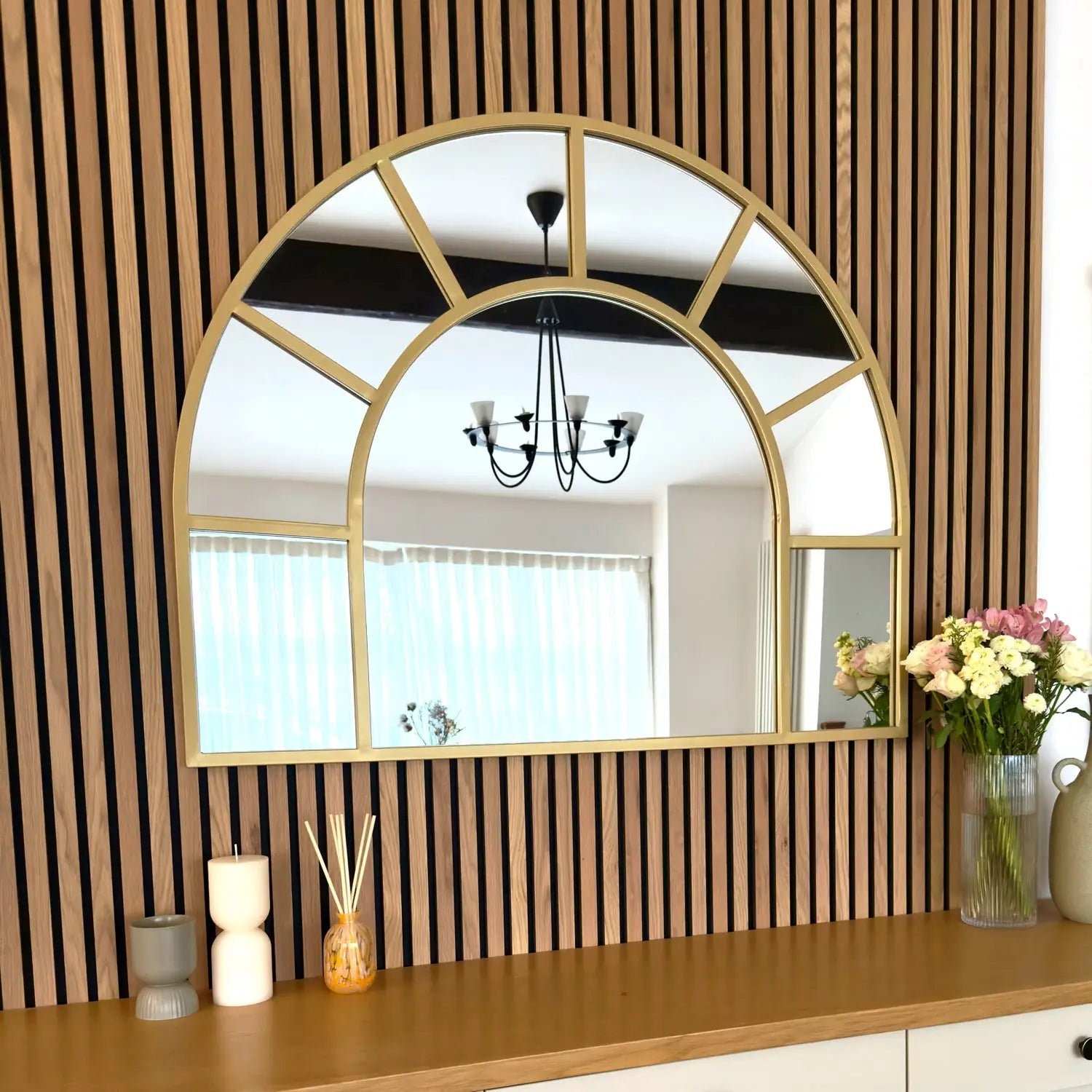 Mio - Metal Arched Window Mirror | 95cm x 120cm | Gold