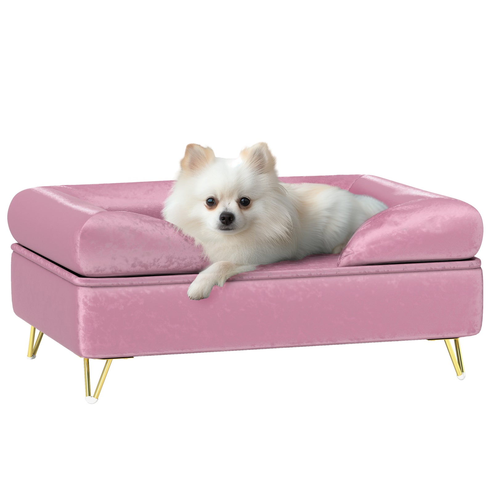 Dog Sofa Pet Couch W/ Removable Backrest Cushion Washable Cover | Pink
